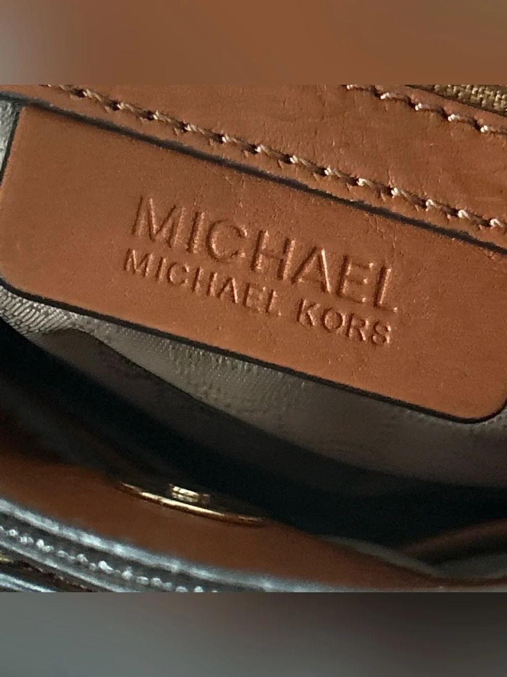 Michael Kors Hamilton Satchel Brown Monogram Canvas Tan Leather Gold Padlock Bag